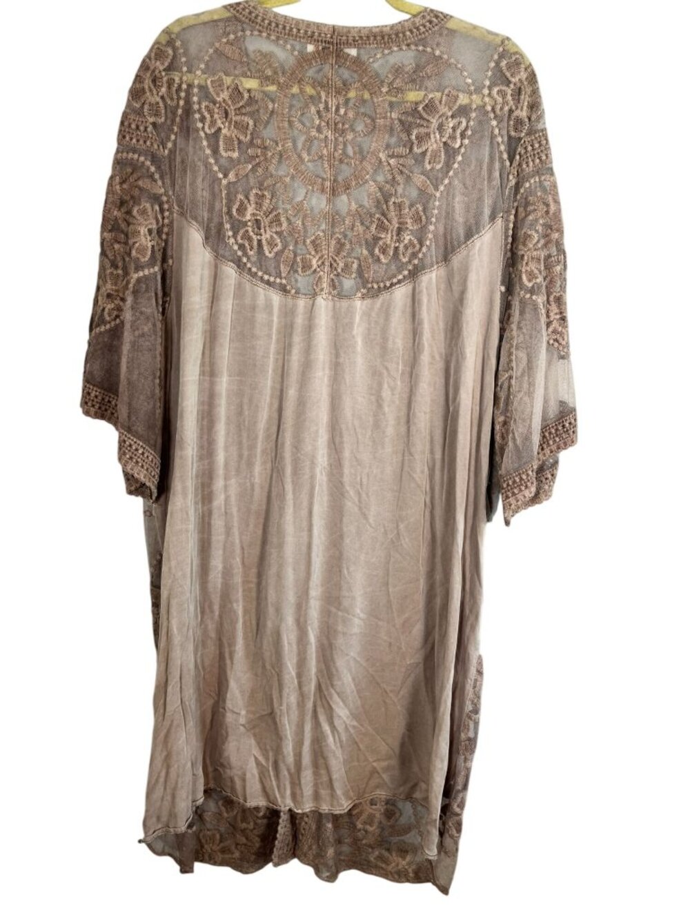 Neutral Floral Embroidered Cardigan XL Boho Indie Folk Peasant Festival Mesh - Picture 3 of 9